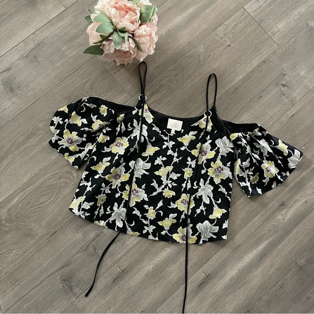 Cinq a‎ Sept Rayna Silk Floral Cold Shoulder Blouse